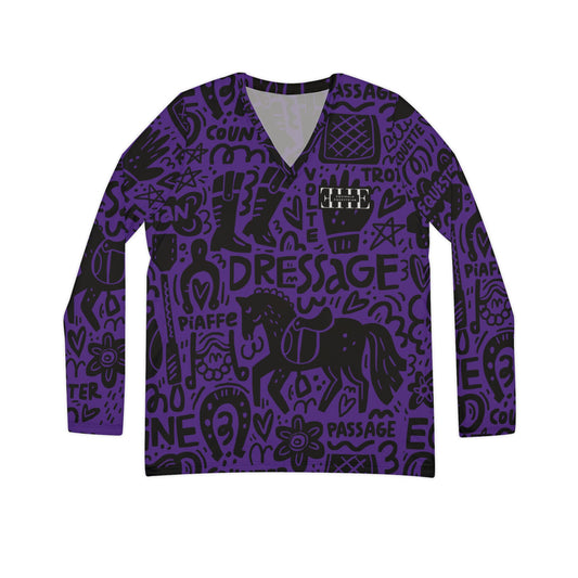 Long Sleeve V-neck - Dressage Doodles Purple