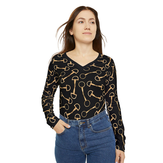 Long Sleeve V-neck -Gold Bits