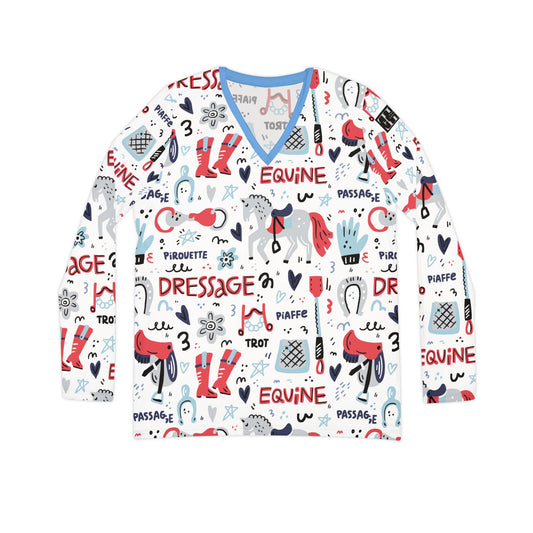 Long Sleeve V-neck - Dressage Doodle Color