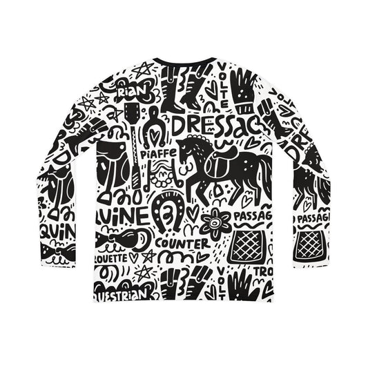 Long Sleeve V-neck - Dressage Doodles Black