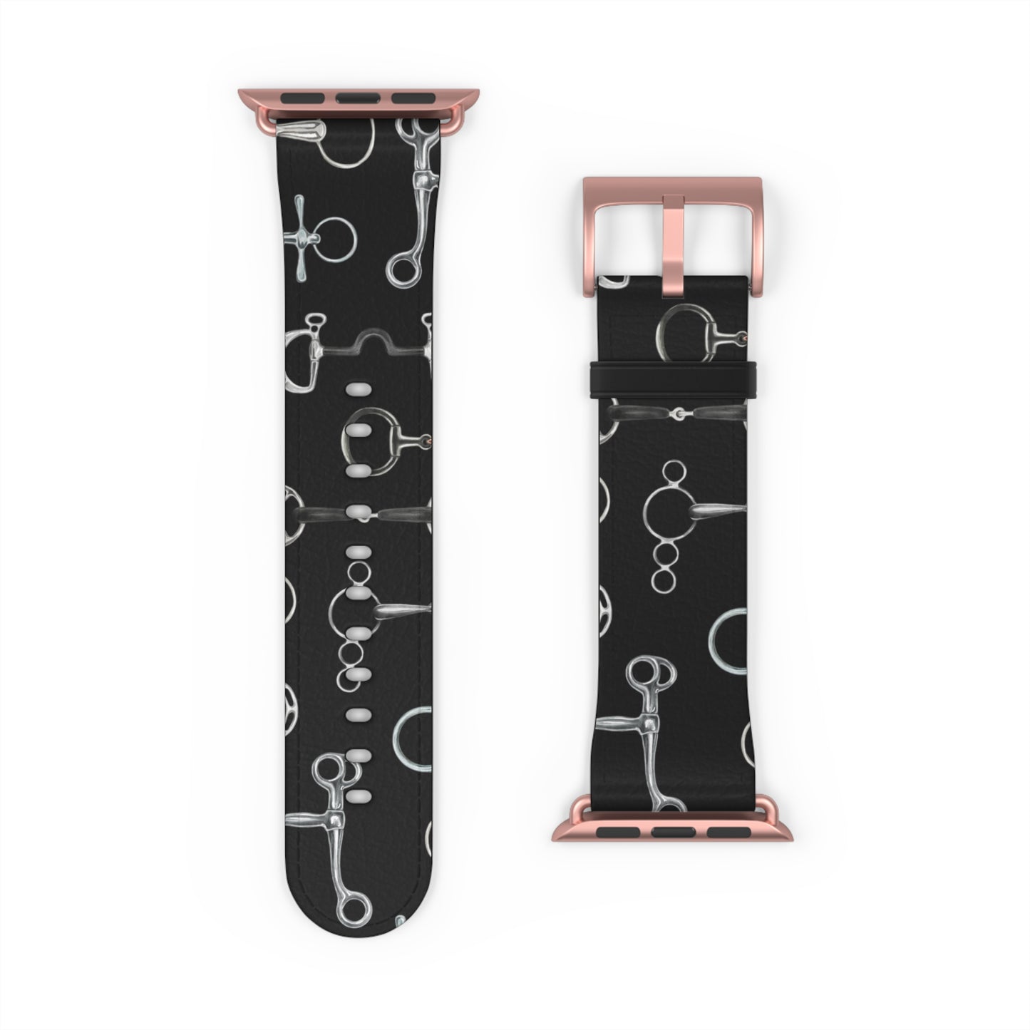 Equestrian Bit Pattern Watch Band — Black Leather Apple Watch Strap