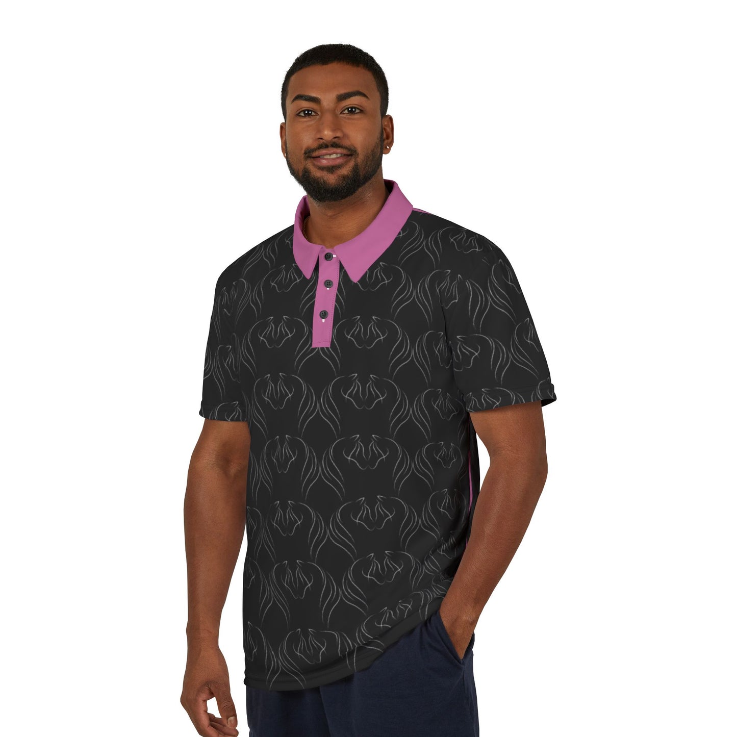 Unisex Polo Shirt - Horse Heads Pink