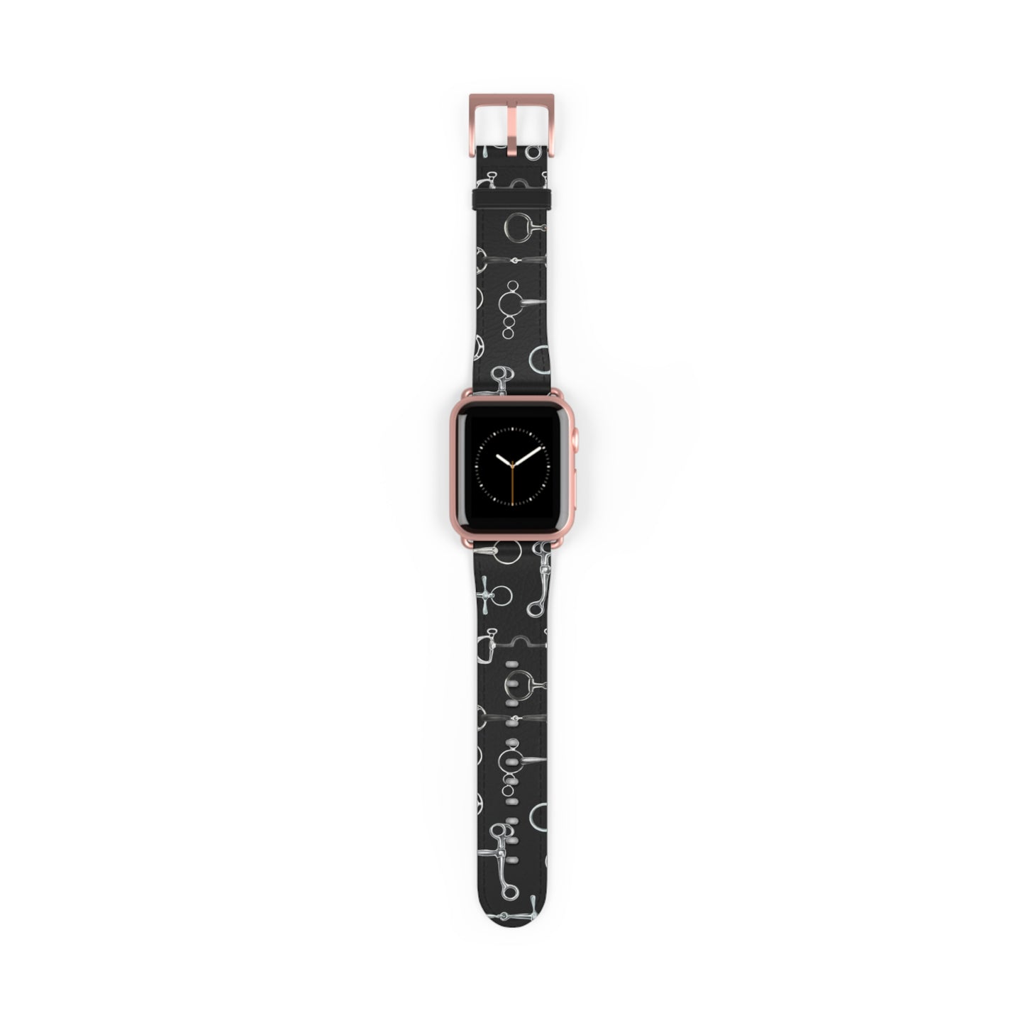 Equestrian Bit Pattern Watch Band — Black Leather Apple Watch Strap