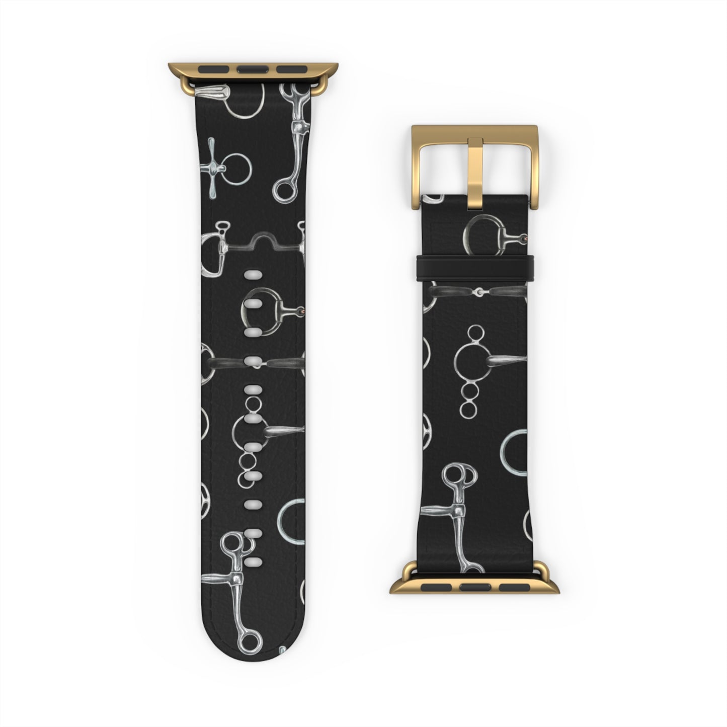 Equestrian Bit Pattern Watch Band — Black Leather Apple Watch Strap