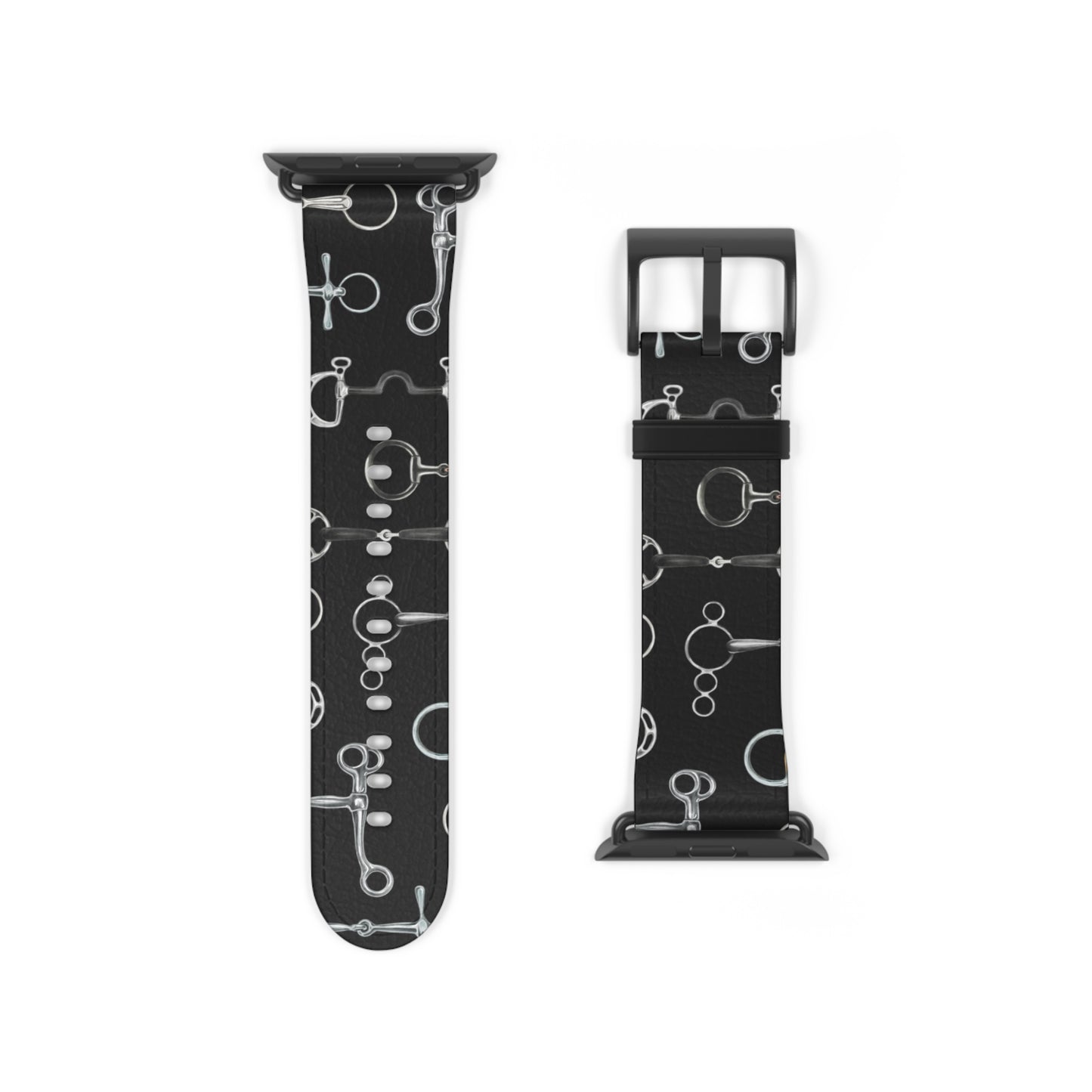 Equestrian Bit Pattern Watch Band — Black Leather Apple Watch Strap