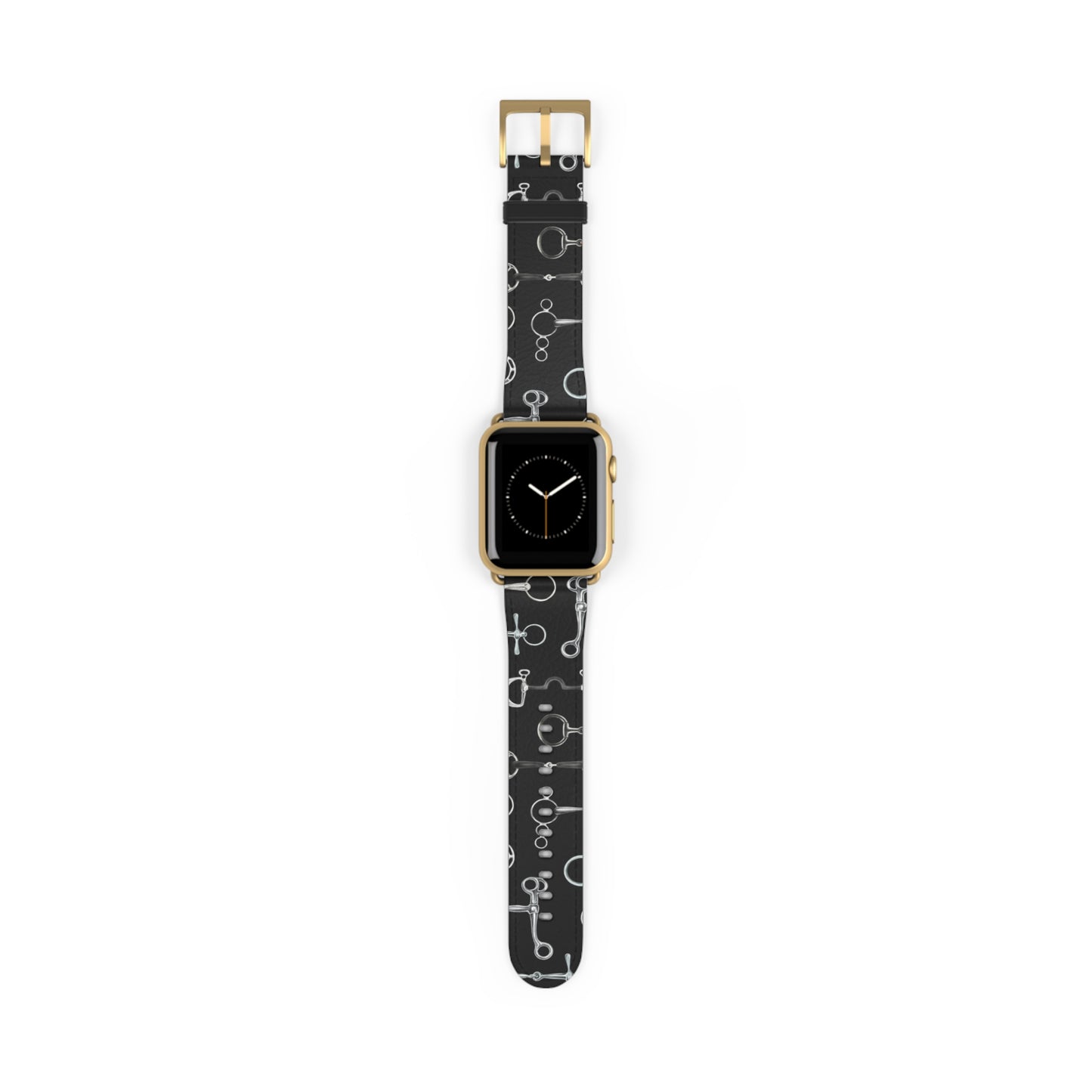 Equestrian Bit Pattern Watch Band — Black Leather Apple Watch Strap