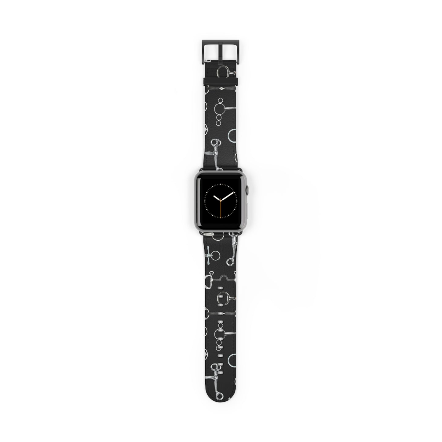 Equestrian Bit Pattern Watch Band — Black Leather Apple Watch Strap
