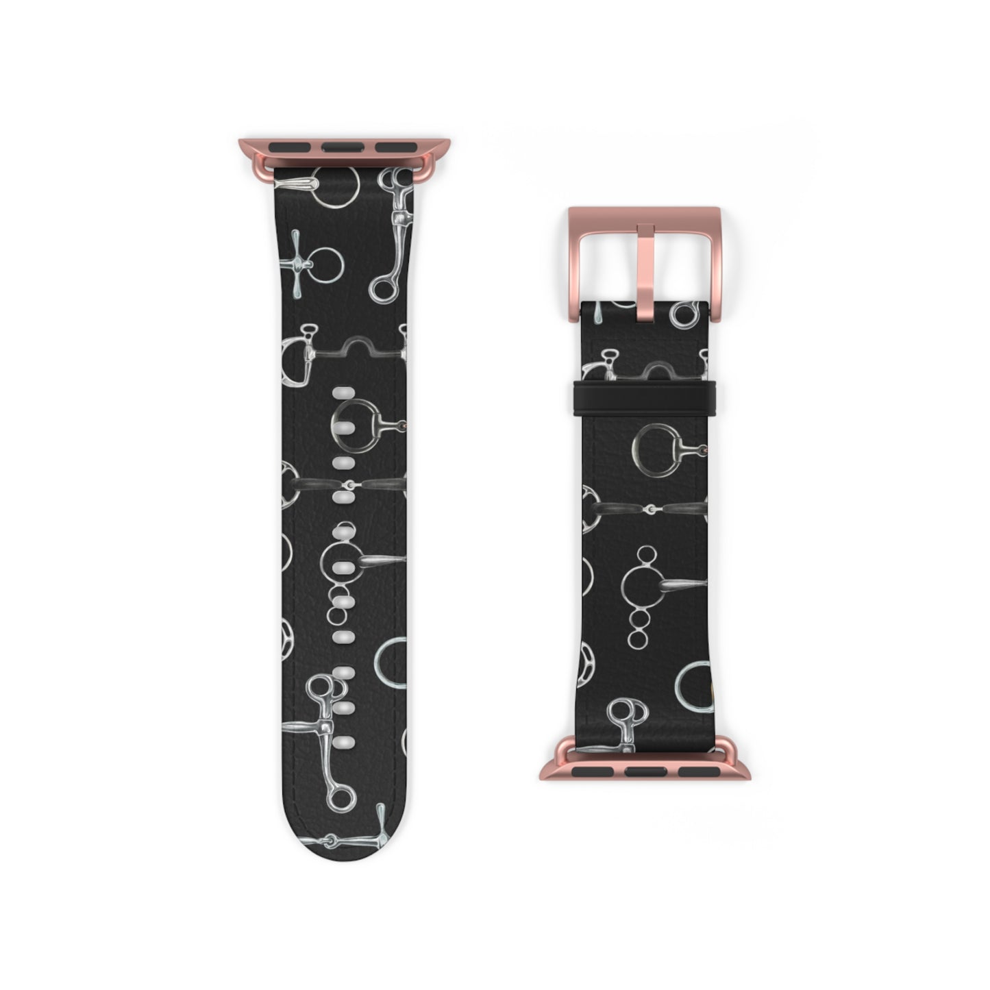 Equestrian Bit Pattern Watch Band — Black Leather Apple Watch Strap