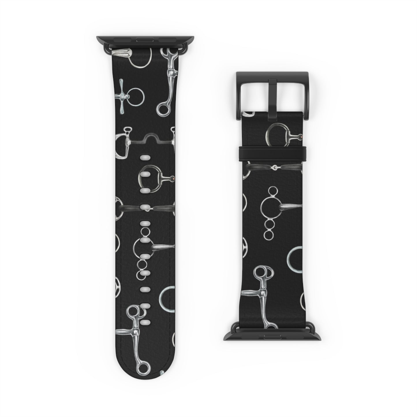 Equestrian Bit Pattern Watch Band — Black Leather Apple Watch Strap