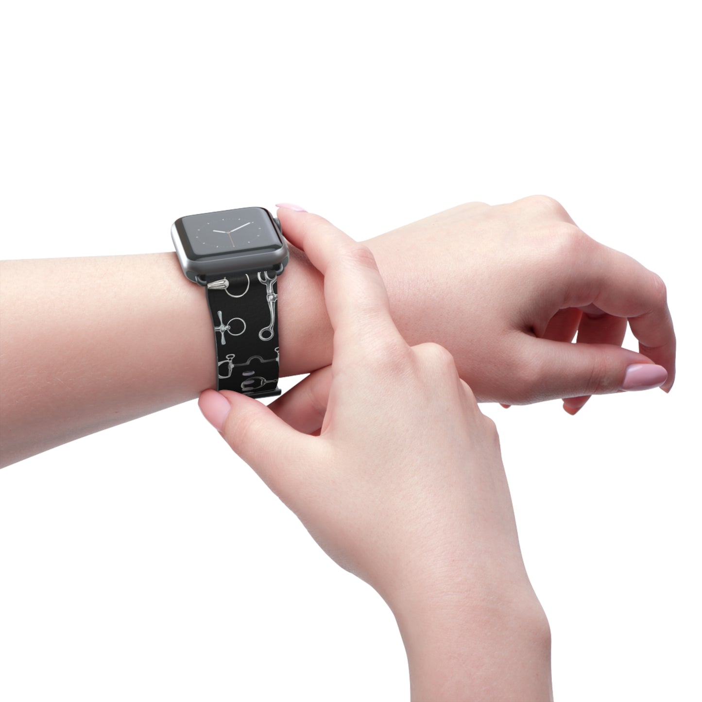 Equestrian Bit Pattern Watch Band — Black Leather Apple Watch Strap