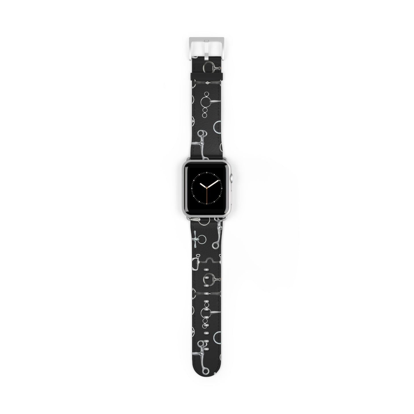 Equestrian Bit Pattern Watch Band — Black Leather Apple Watch Strap