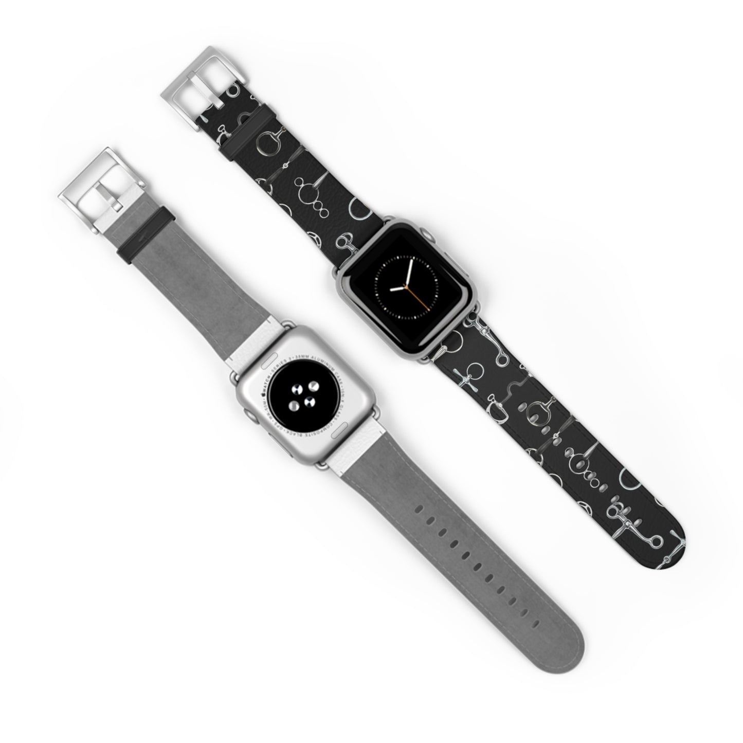 Equestrian Bit Pattern Watch Band — Black Leather Apple Watch Strap