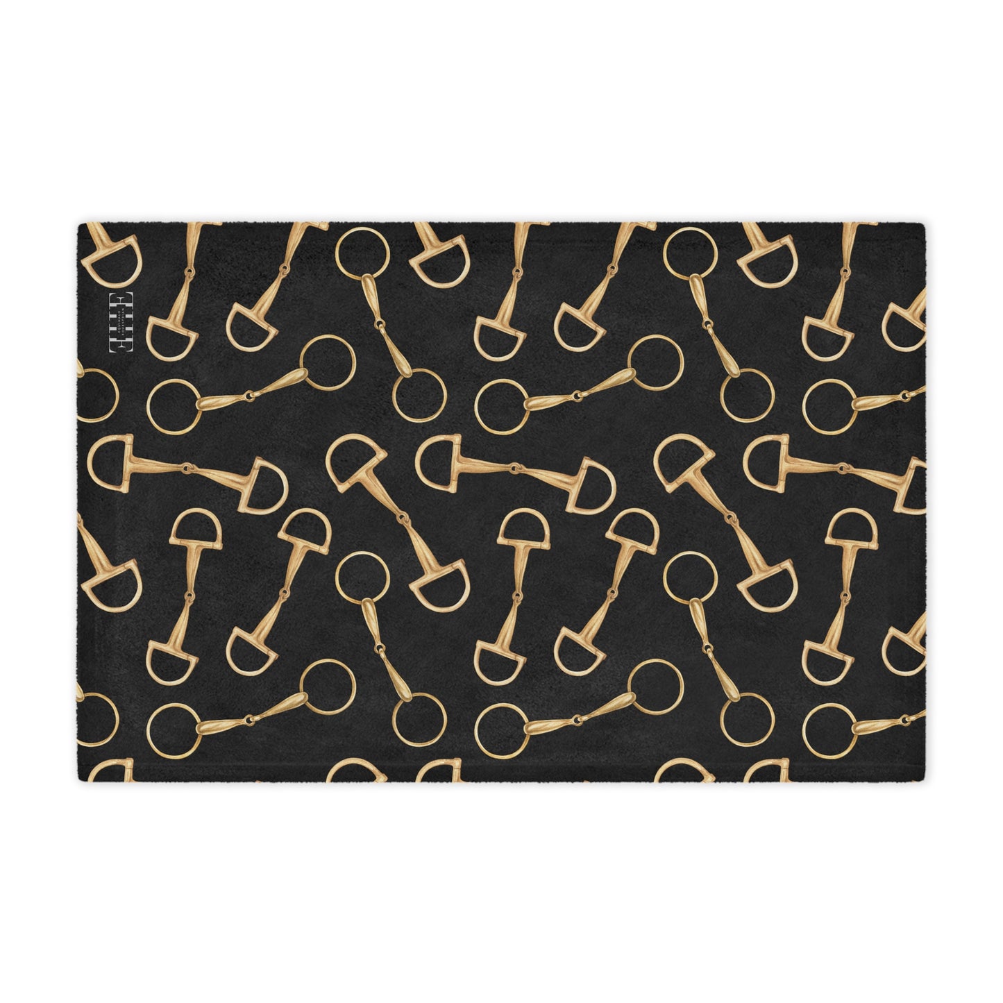 Equestrian Bit Pattern Minky Blanket — Plush Black & Gold Horse Rider Throw