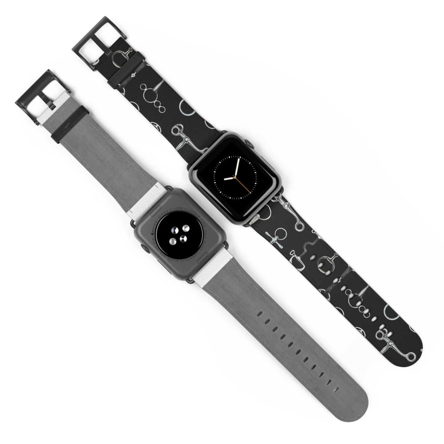 Equestrian Bit Pattern Watch Band — Black Leather Apple Watch Strap