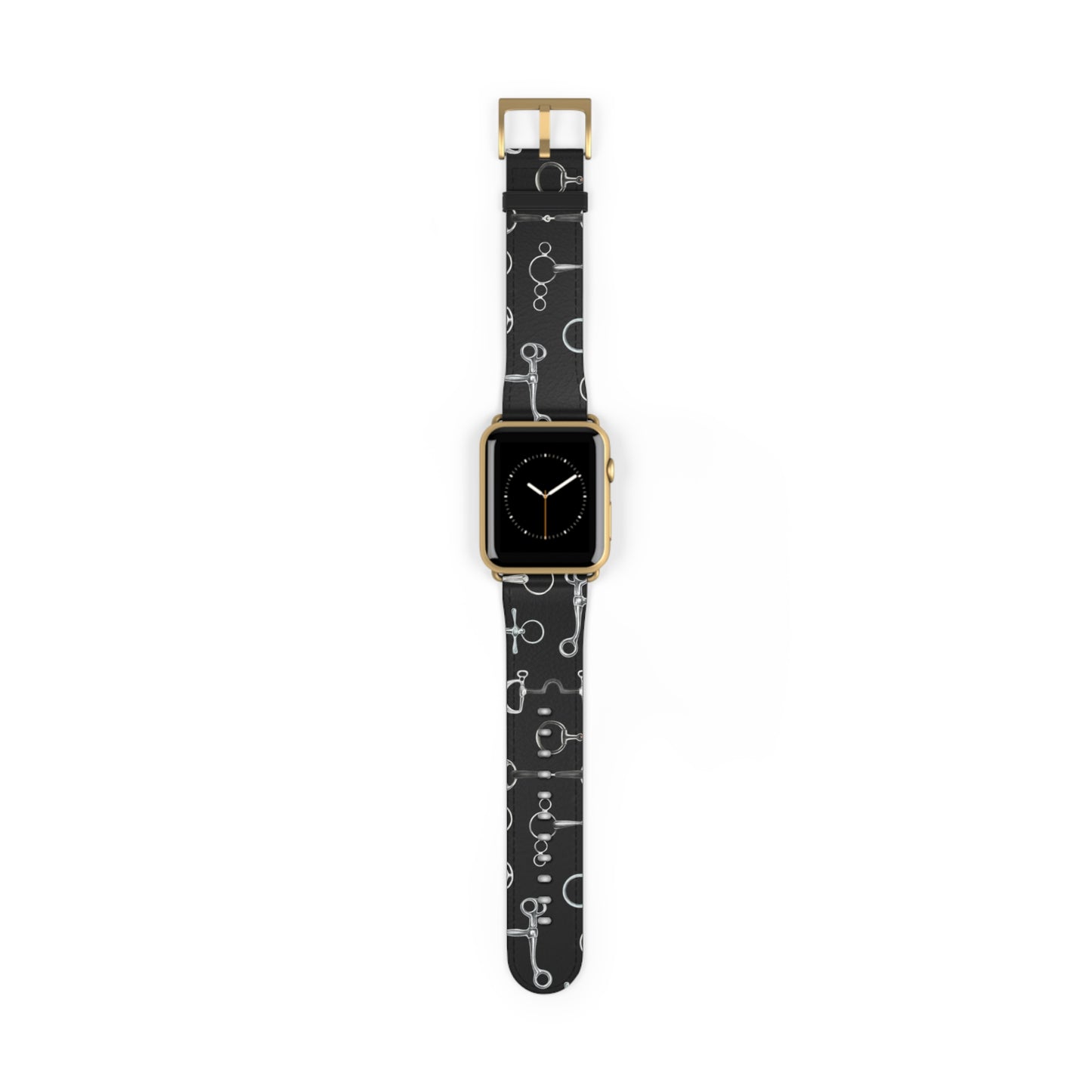 Equestrian Bit Pattern Watch Band — Black Leather Apple Watch Strap