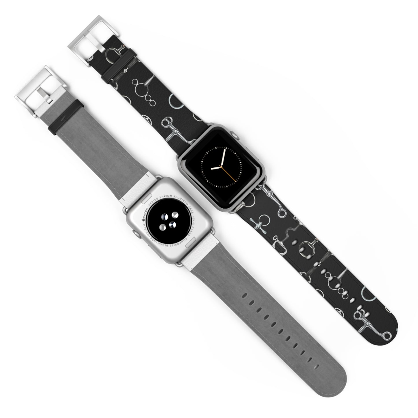 Equestrian Bit Pattern Watch Band — Black Leather Apple Watch Strap