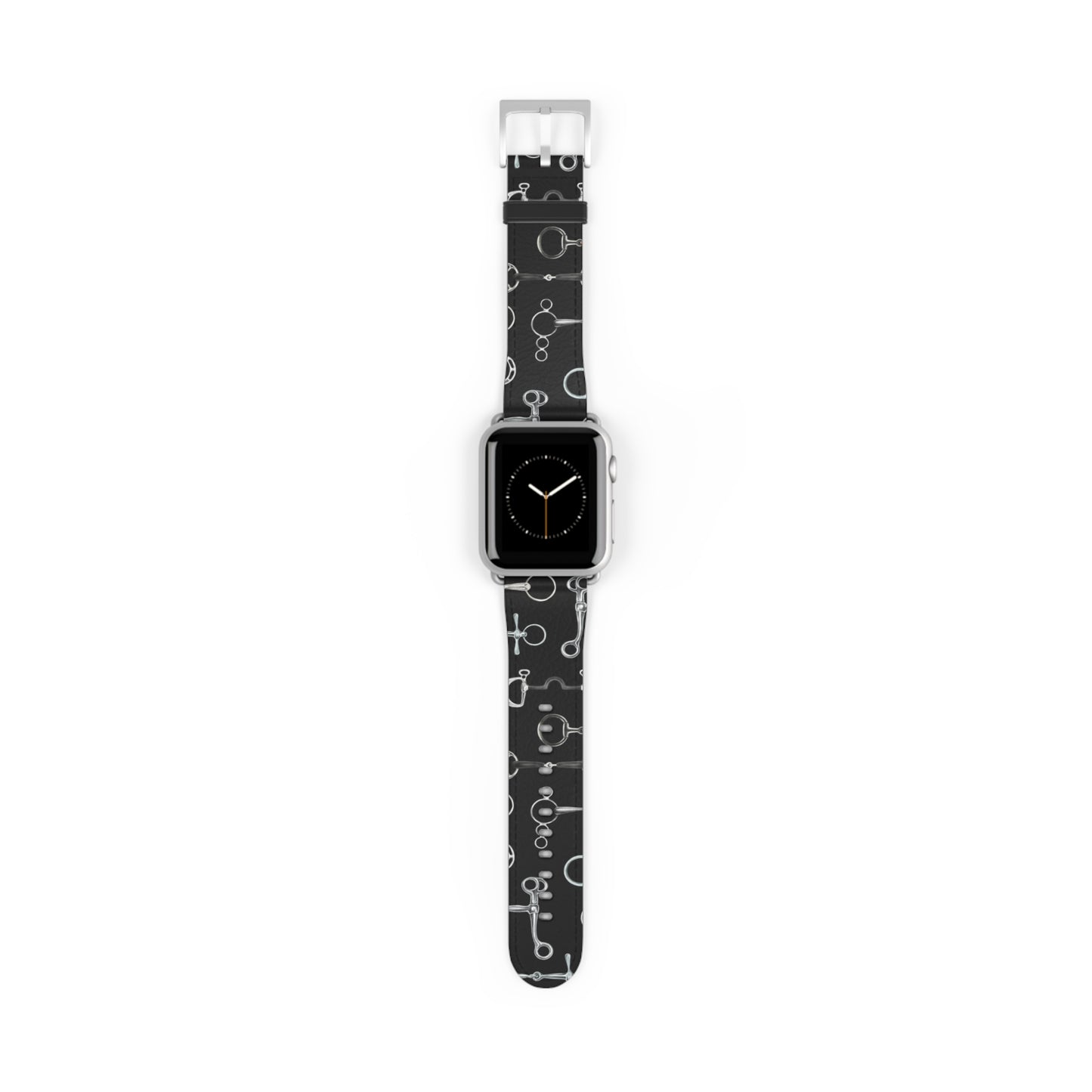 Equestrian Bit Pattern Watch Band — Black Leather Apple Watch Strap