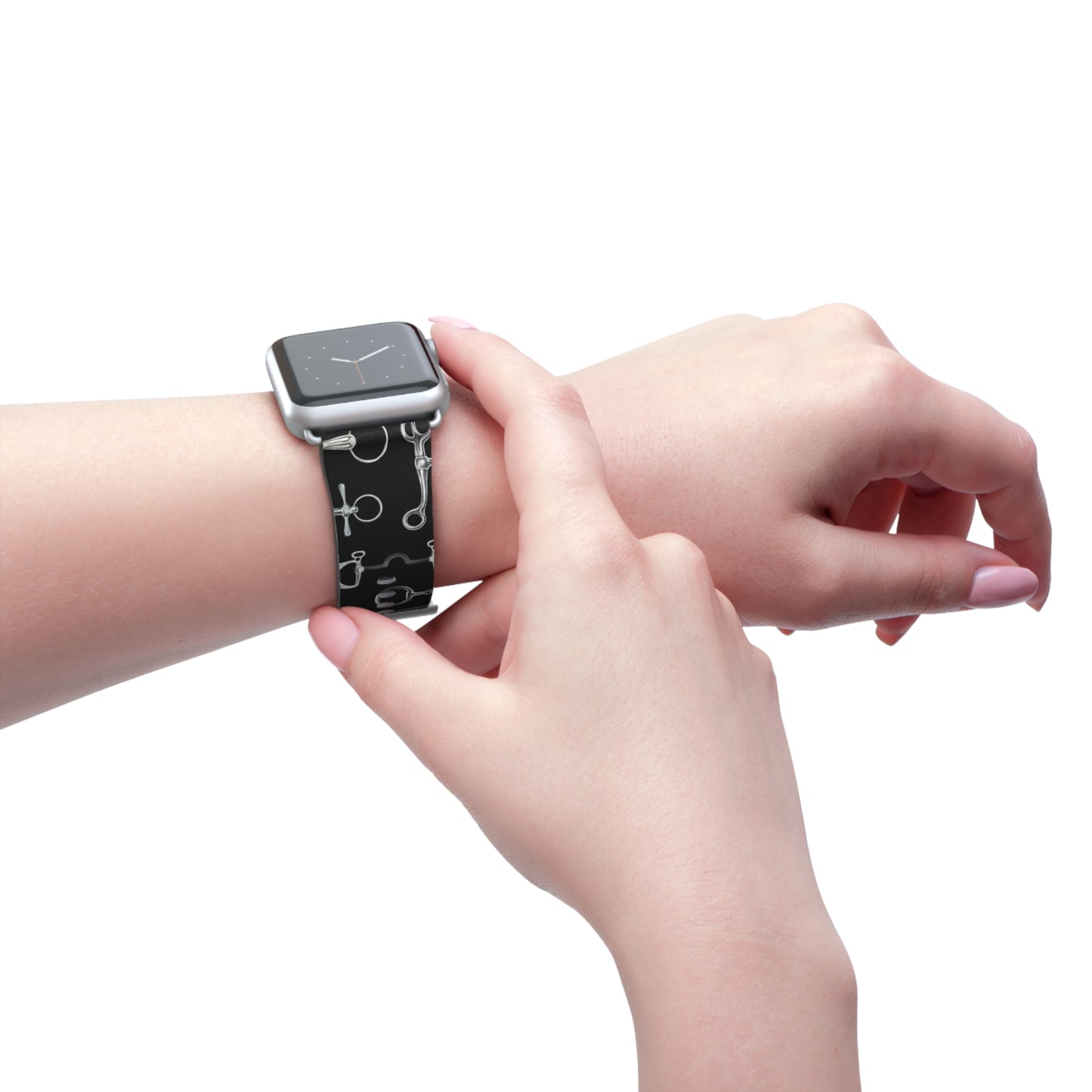 Equestrian Bit Pattern Watch Band — Black Leather Apple Watch Strap