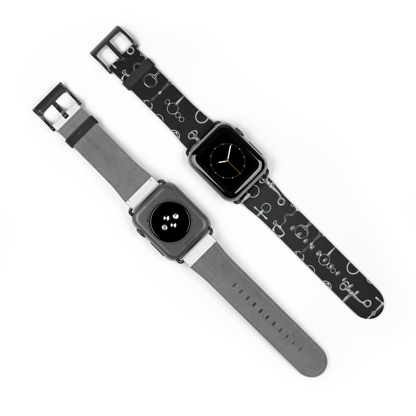 Equestrian Bit Pattern Watch Band — Black Leather Apple Watch Strap
