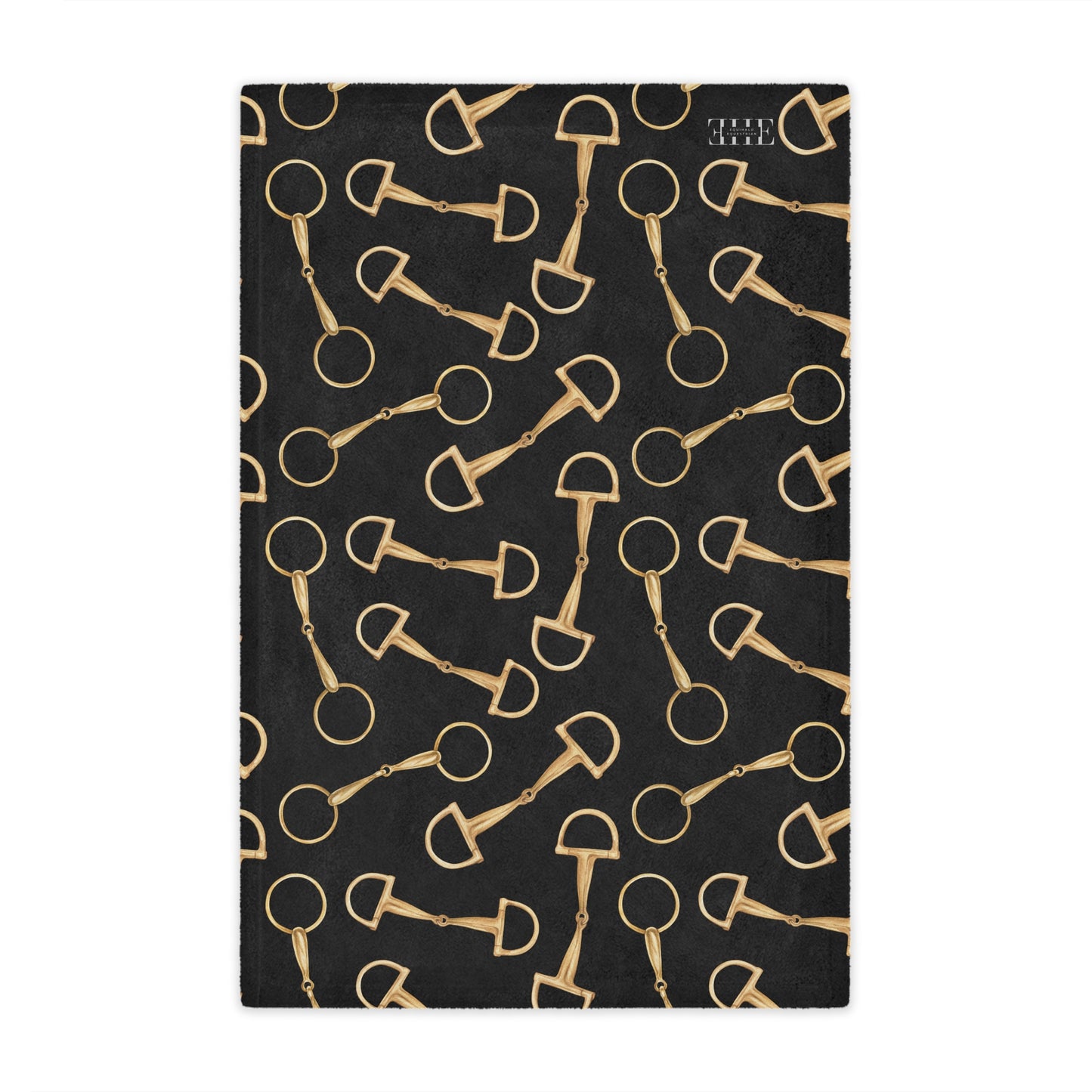 Equestrian Bit Pattern Minky Blanket — Plush Black & Gold Horse Rider Throw