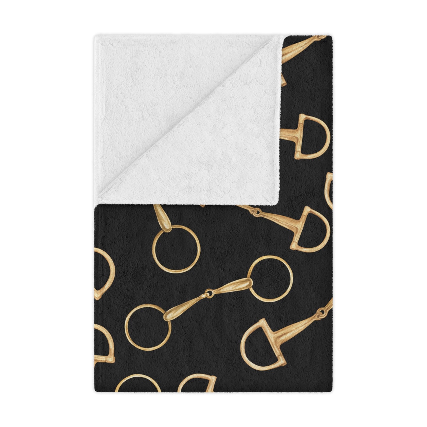 Equestrian Bit Pattern Minky Blanket — Plush Black & Gold Horse Rider Throw