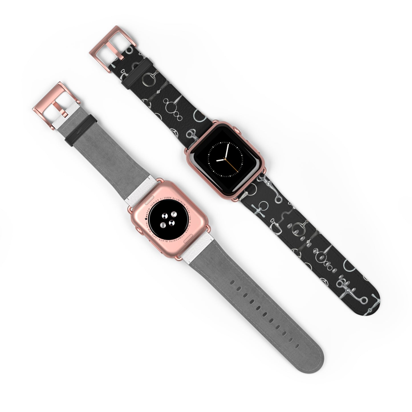Equestrian Bit Pattern Watch Band — Black Leather Apple Watch Strap