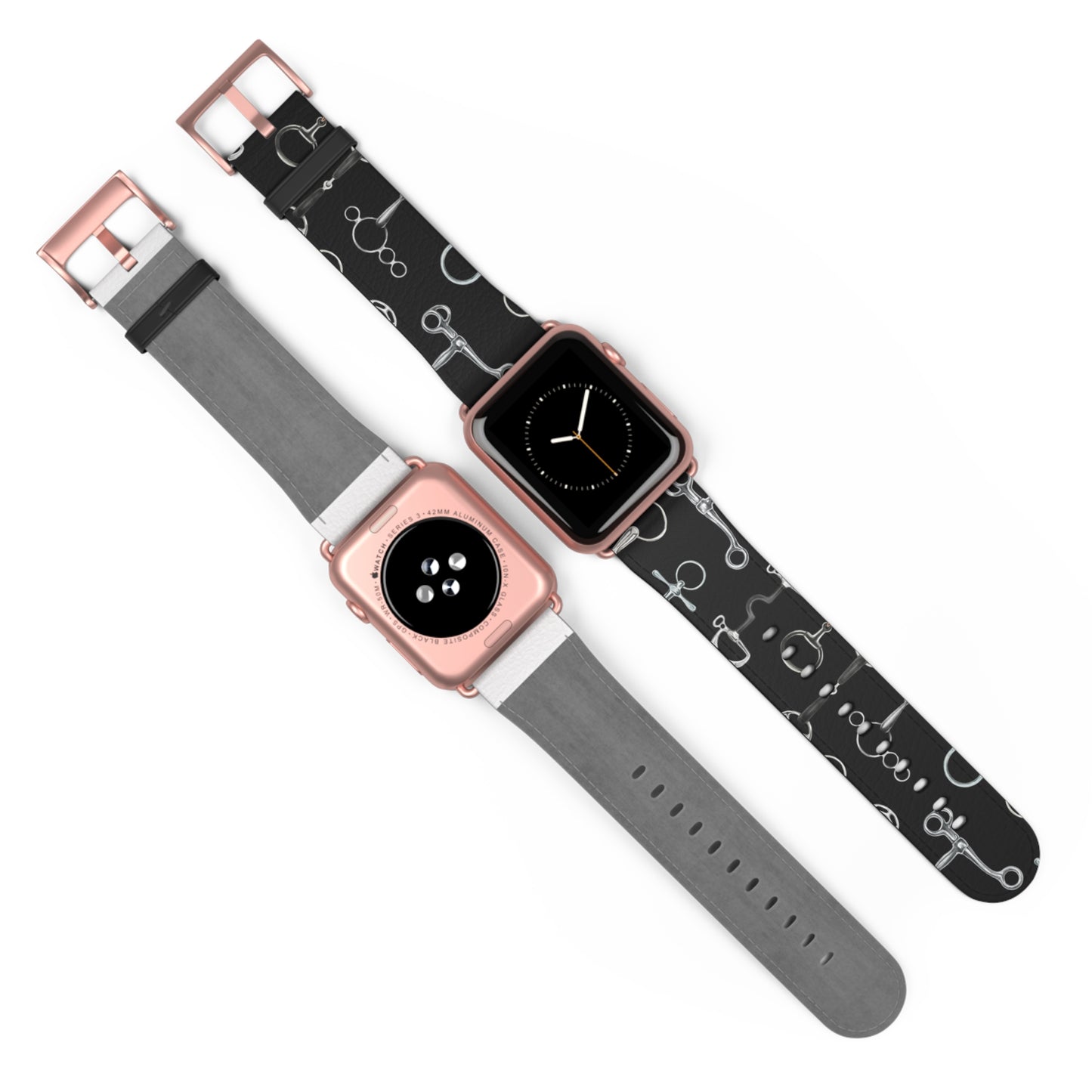 Equestrian Bit Pattern Watch Band — Black Leather Apple Watch Strap