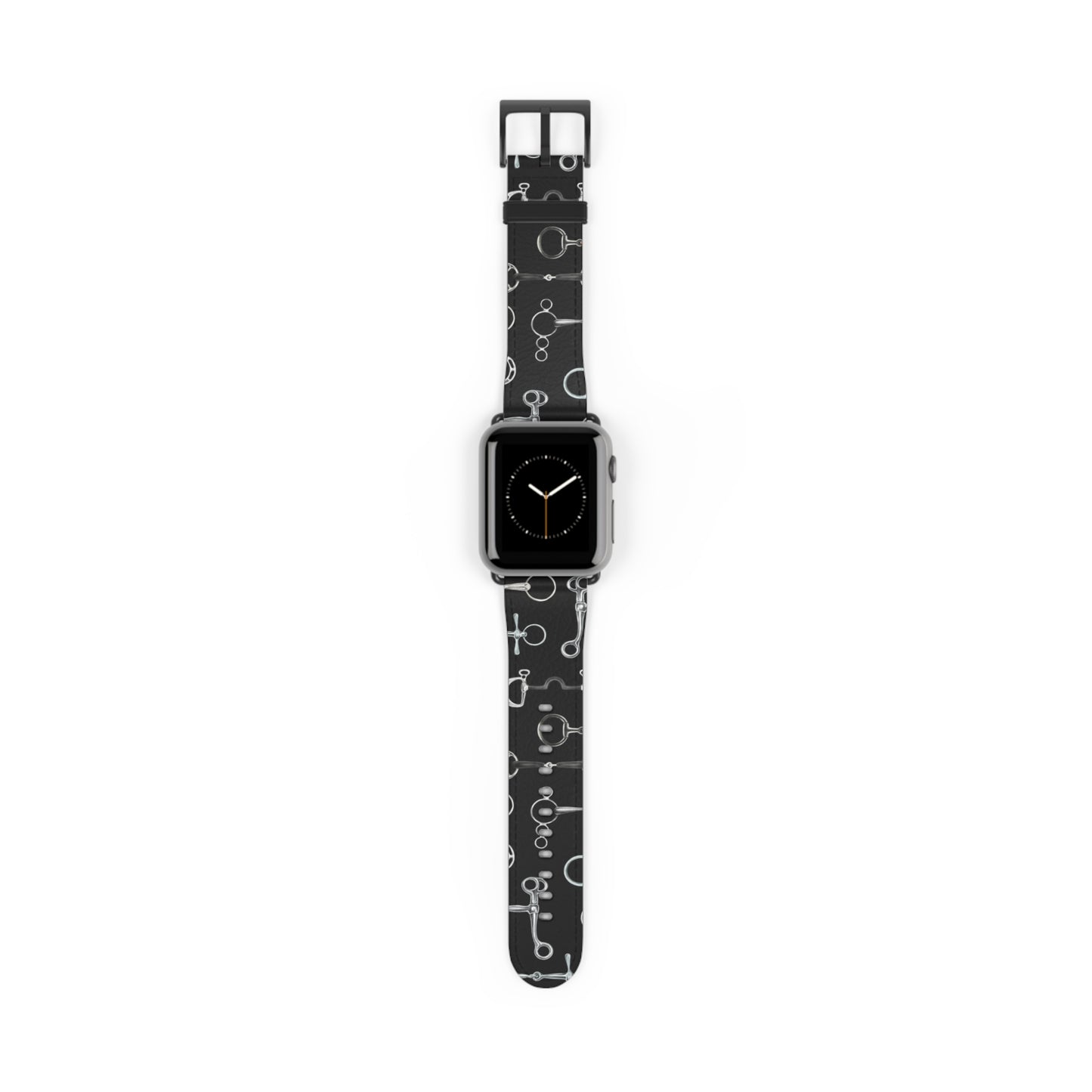 Equestrian Bit Pattern Watch Band — Black Leather Apple Watch Strap