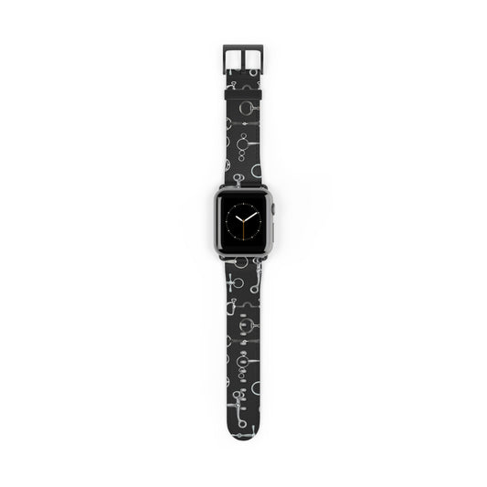 Equestrian Bit Pattern Watch Band — Black Leather Apple Watch Strap