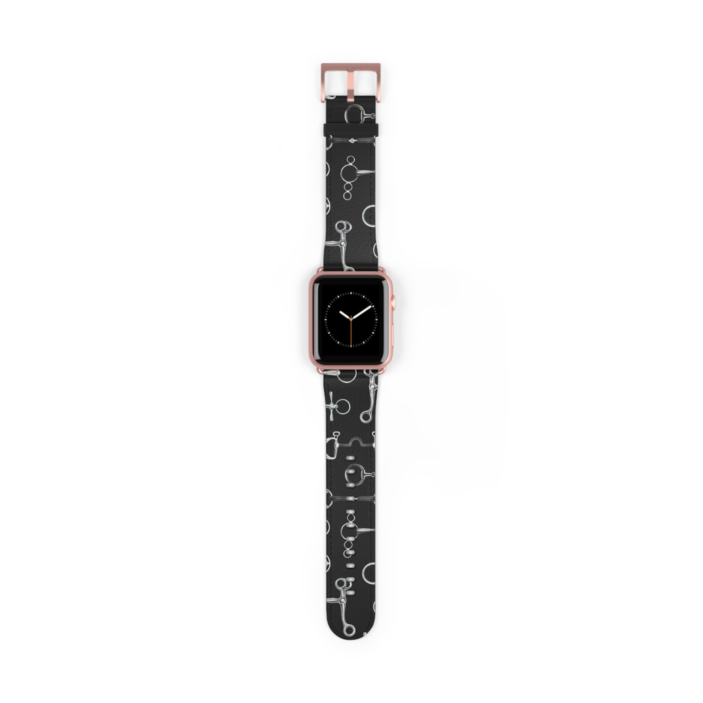 Equestrian Bit Pattern Watch Band — Black Leather Apple Watch Strap