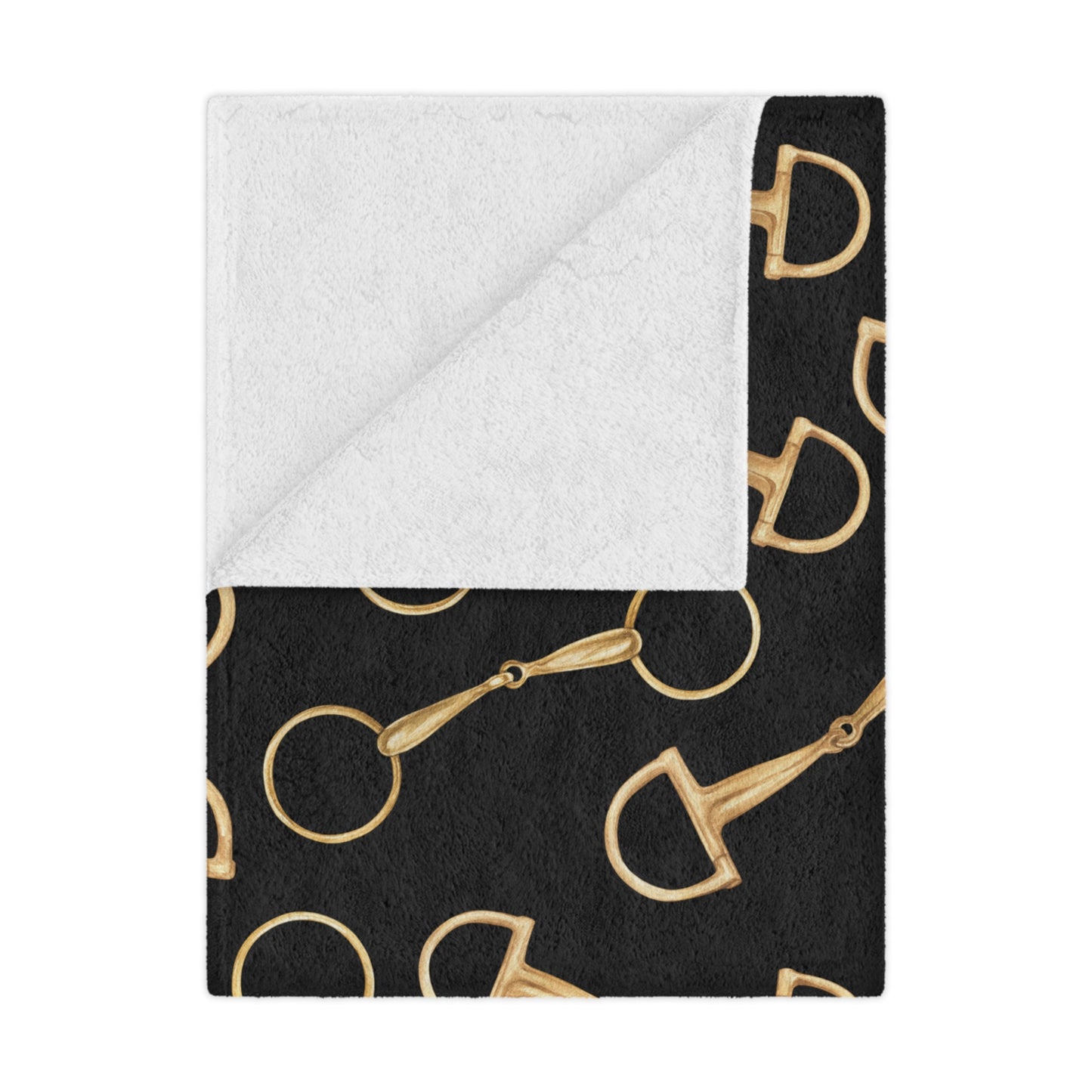 Equestrian Bit Pattern Minky Blanket — Plush Black & Gold Horse Rider Throw