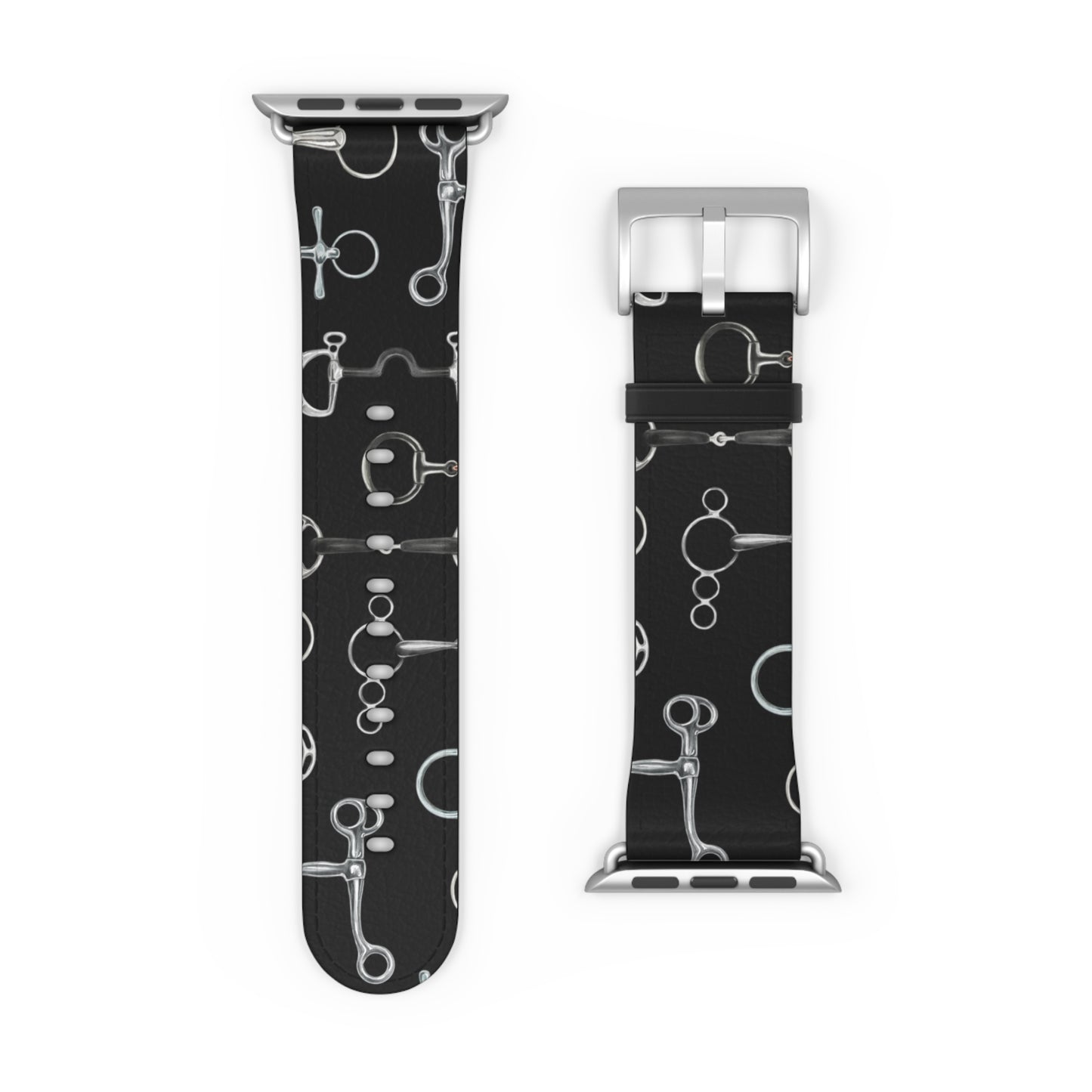 Equestrian Bit Pattern Watch Band — Black Leather Apple Watch Strap