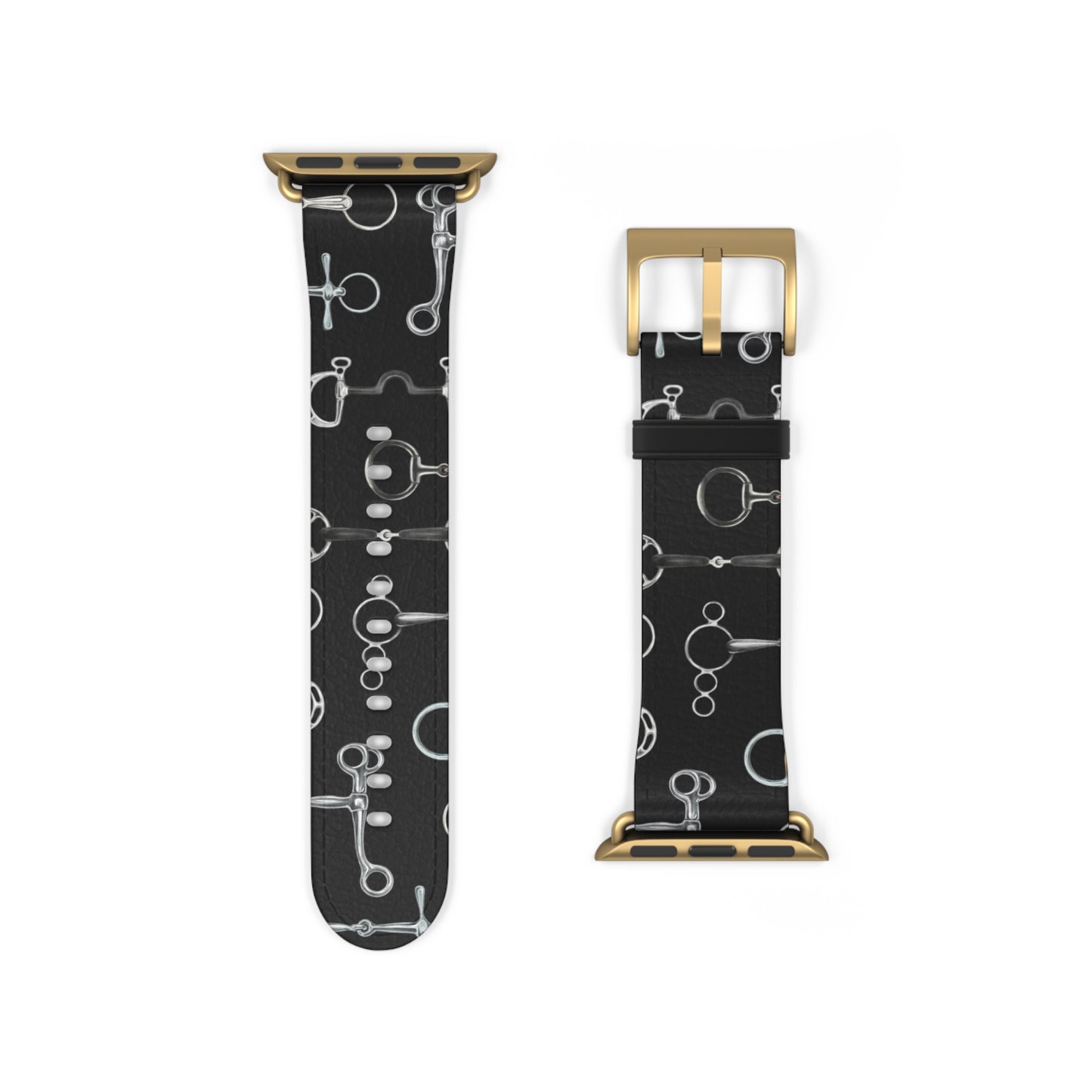 Equestrian Bit Pattern Watch Band — Black Leather Apple Watch Strap
