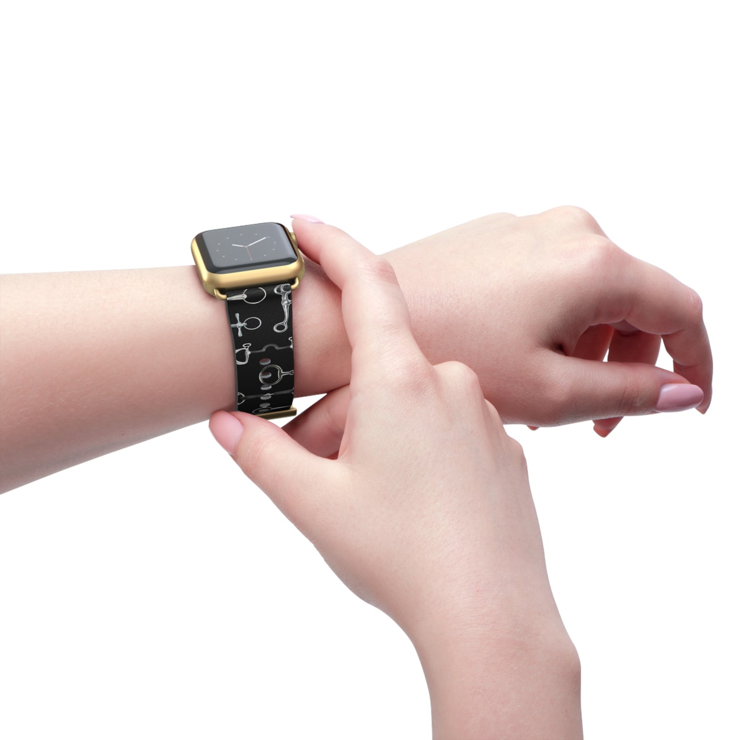 Equestrian Bit Pattern Watch Band — Black Leather Apple Watch Strap