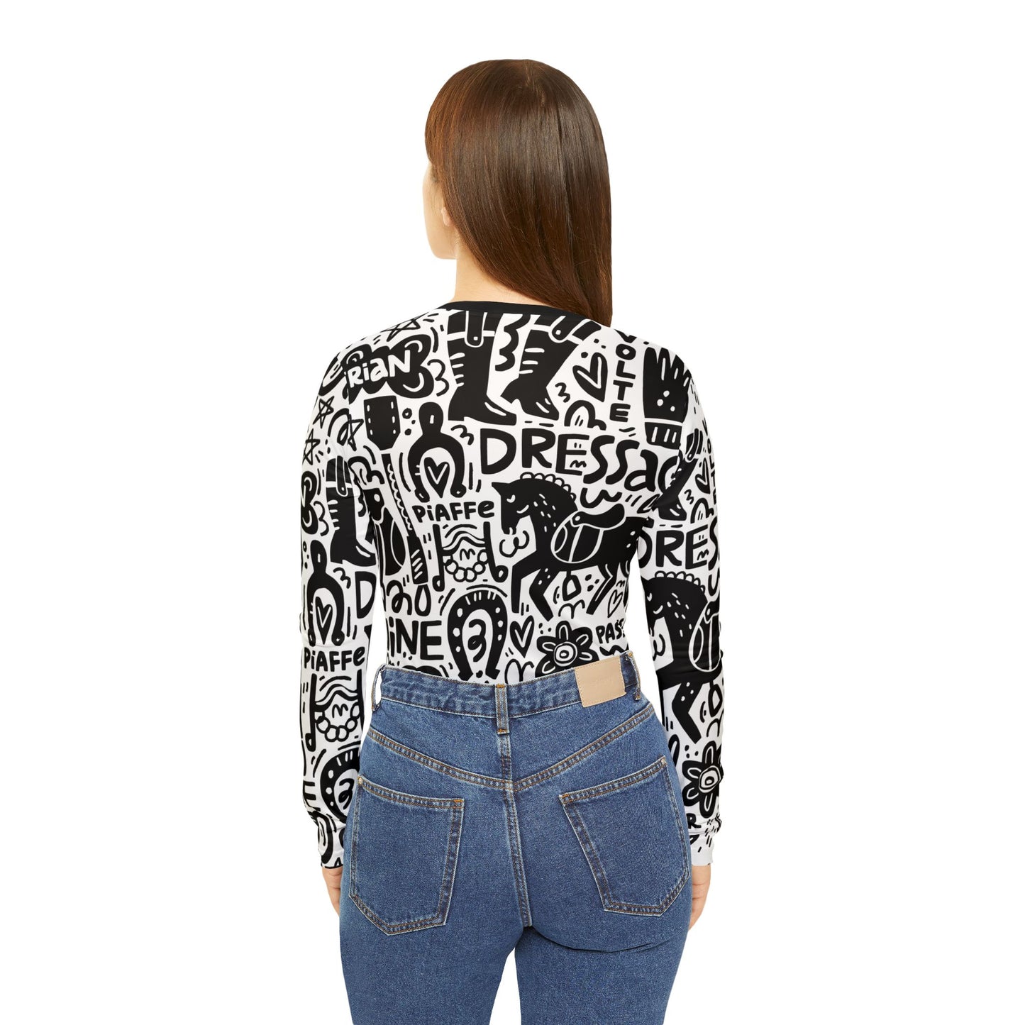 Long Sleeve V-neck - Dressage Doodles Black