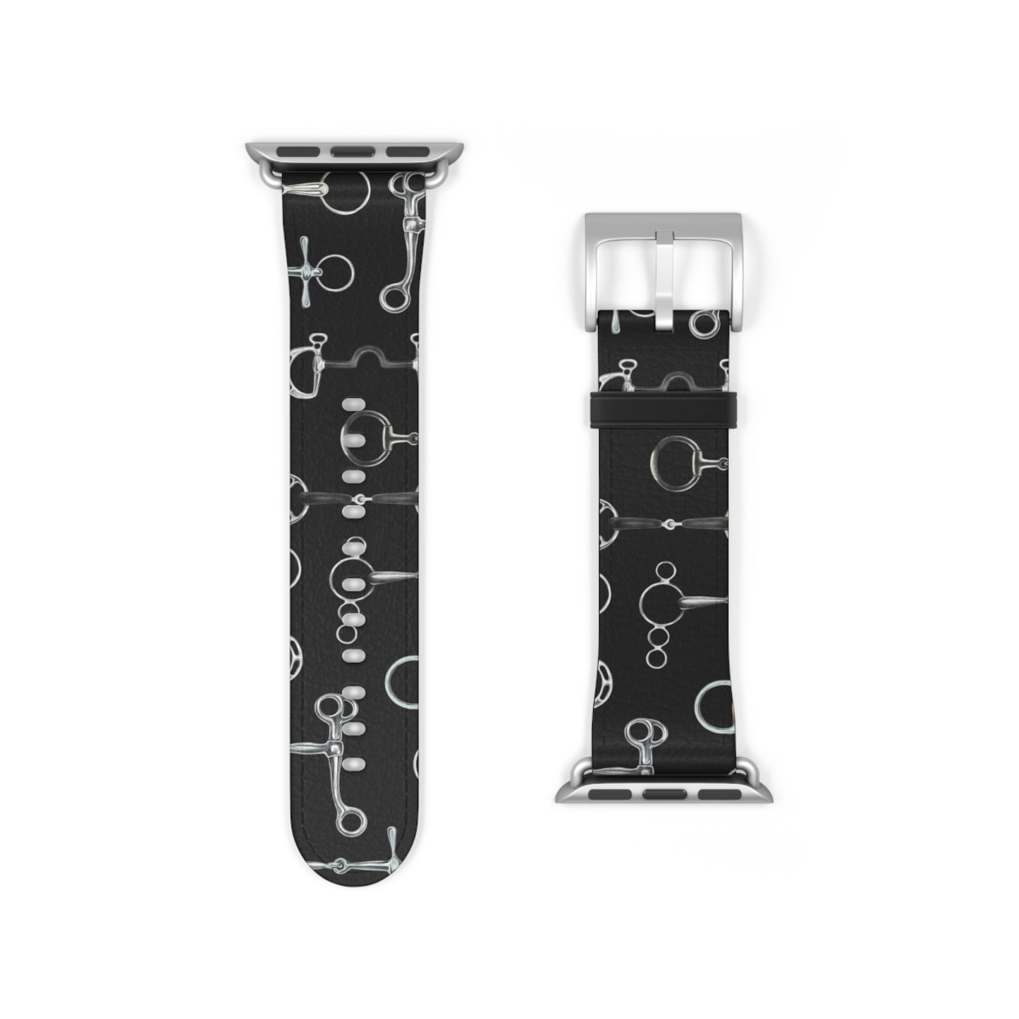 Equestrian Bit Pattern Watch Band — Black Leather Apple Watch Strap