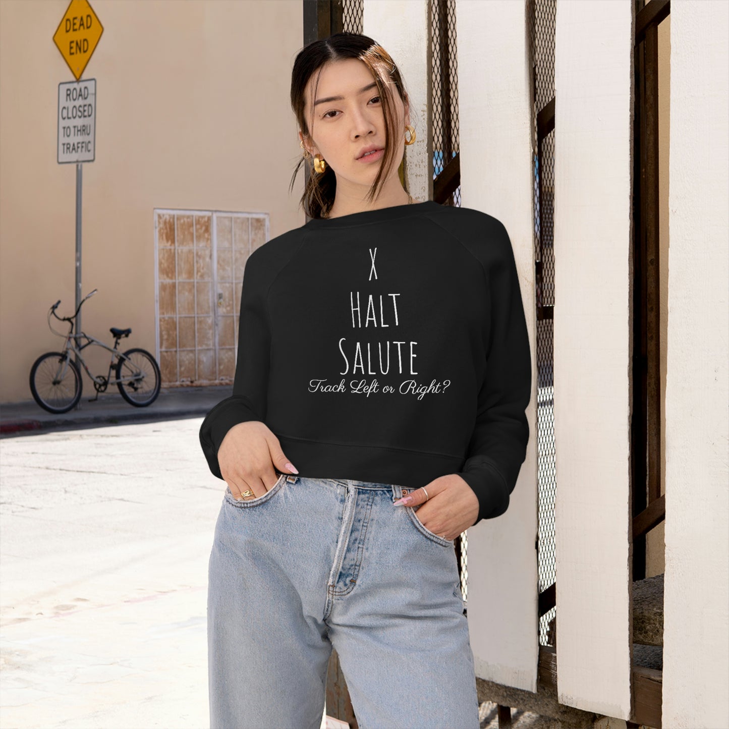 Sweatshirt - X, Halt, Salute - Track Left or Right?  (Cropped)